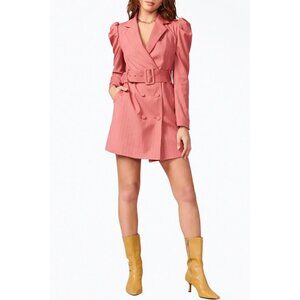 Adelyn Rae Kayla Pinstripe Belted Blazer Dress Size Medium Desert Rose Pink